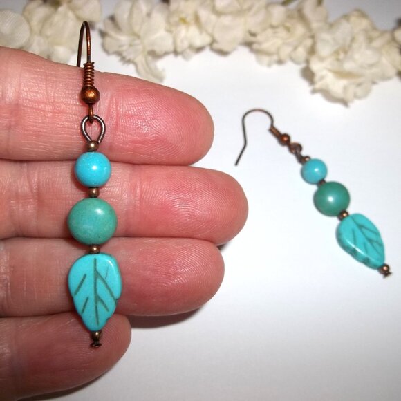 Dangle Beaded Earrings Turquoise Blue Green Copper Boho Bohemian Jewelry D355 - Picture 6 of 6